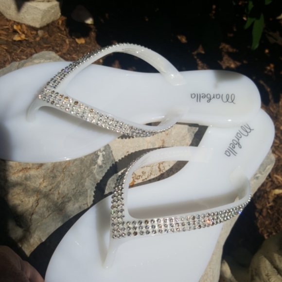 MARBELLA ♡ Gorgeous White Embellished Bling of Rhinestones Jelly Thong Sandals 6 - Picture 9 of 17